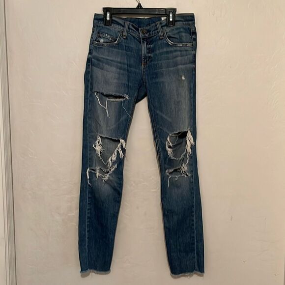 Rag and Bone Destroyed Heavily Distressed Ripped Kennedy Blue Denim Jeans - Picture 1 of 16